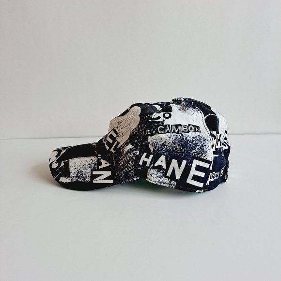 New Chanel 100% Cotton Coco Roses Print Cap Hat Navy Black White main image 10